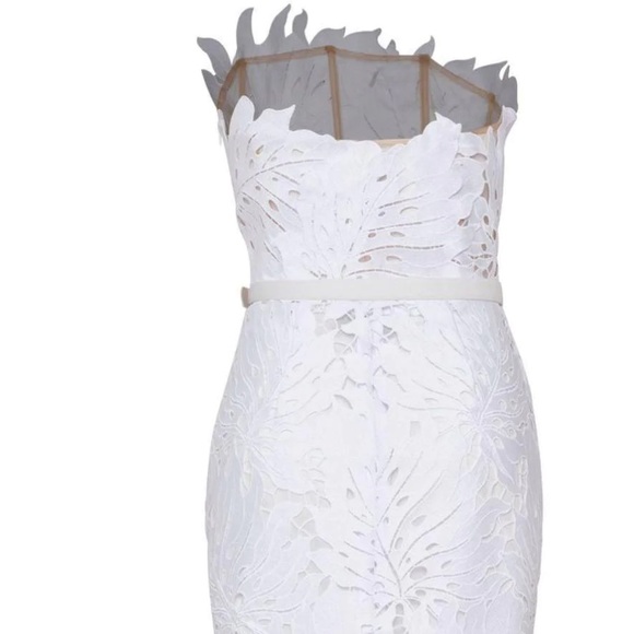 Chic Strapless White Lace Midi Dress - Picture 5 of 6